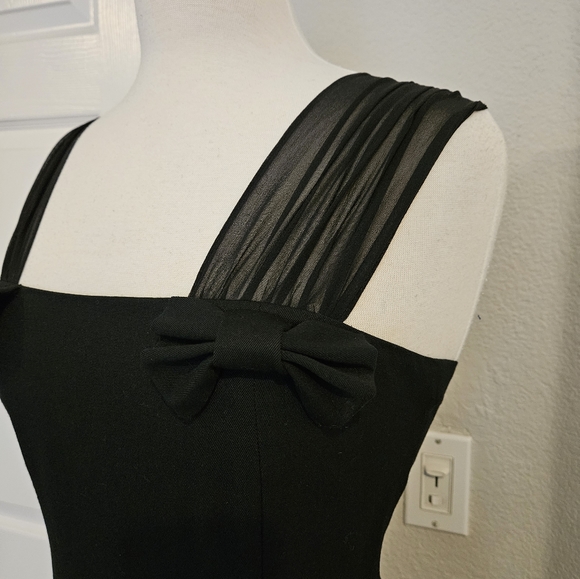 Betsey Johnson Black Wool Wiggle Cocktail Dress with Silk Chiffon Straps - Picture 6 of 8